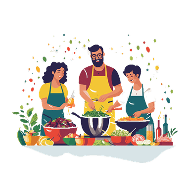 A crowd of people cooking in a event
